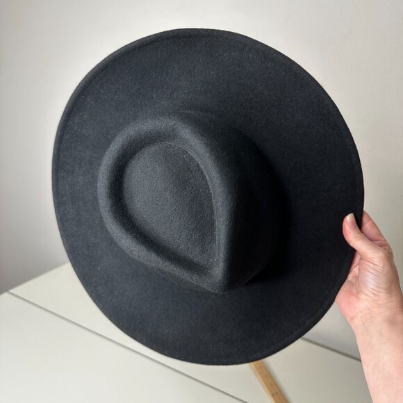 NWOT Sturdy Black Teardrop Round Wide Brim Wool Fedora Unisex - Picture 8 of 15